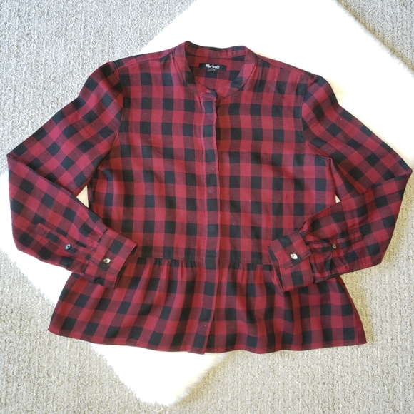 Madewell Lakeside Peplum Top in Buffalo Check - Picture 2 of 16